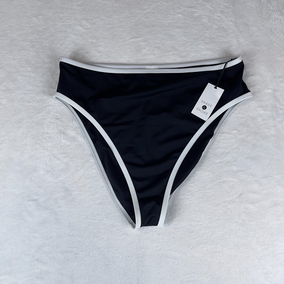 Shade & Shore Bikini Bottom Women's XL Black Cheeky Contrast Band‎ High Waist - Picture 1 of 4